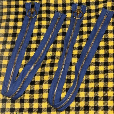 2 Lot NOS #5 Brass Zipper 19” Loop Pull Tab Royal Blue Cotton Tape Ring Slider - Image 1 of 4