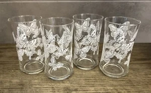 Vintage Libbey Wasser/Saft Gläser weiß Schmetterling. 4er Set. 12oz gebraucht - Bild 1 von 5