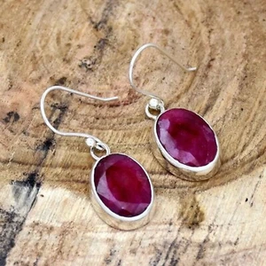 925 Sterling Silver Earring, Oval Gemstone, Ruby Earring, Statement Earring - Picture 1 of 2