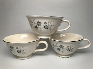 Vtg TAYLOR SMITH TAYLOR TST "SILVER MIST" 3 White FLAT CUPS - Platinum Trim, MCM - Picture 1 of 7