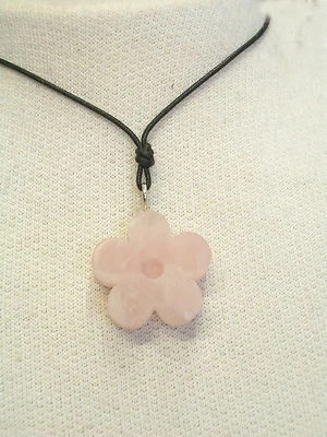 Pendente in ARGENTO 925 con Fiore in QUARZO ROSA naturale e girocollo - ciondolo - Immagine 1 di 3