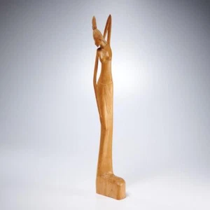 Bali Hand Carved Wood Topless Lady Wearing Sarong Dancing Statue Figurine 23"h - Picture 1 of 7