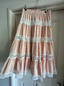 NWOT Valleygirl Orange & White Gingham Tiered Maxi Skirt With Crochet Trim Sz 12 - Picture 1 of 1