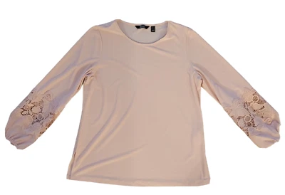 Blusa Dennis Basso para mujer talla grande rosa manga larga mangas de encaje Foto 1 de 4