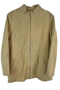 DAMART Beige Leather Jacket size Uk 16 Womens Real Leather Harrington Casual - Picture 1 of 8