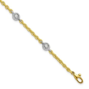 18K Solid Two Tone Gold Diamond Station Tennis Bracelet - Picture 1 of 12