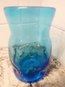 Vintage Blenko Glass Tumbler Pinched Dimple Blue 4 1/2" smooth finish - Picture 1 of 6