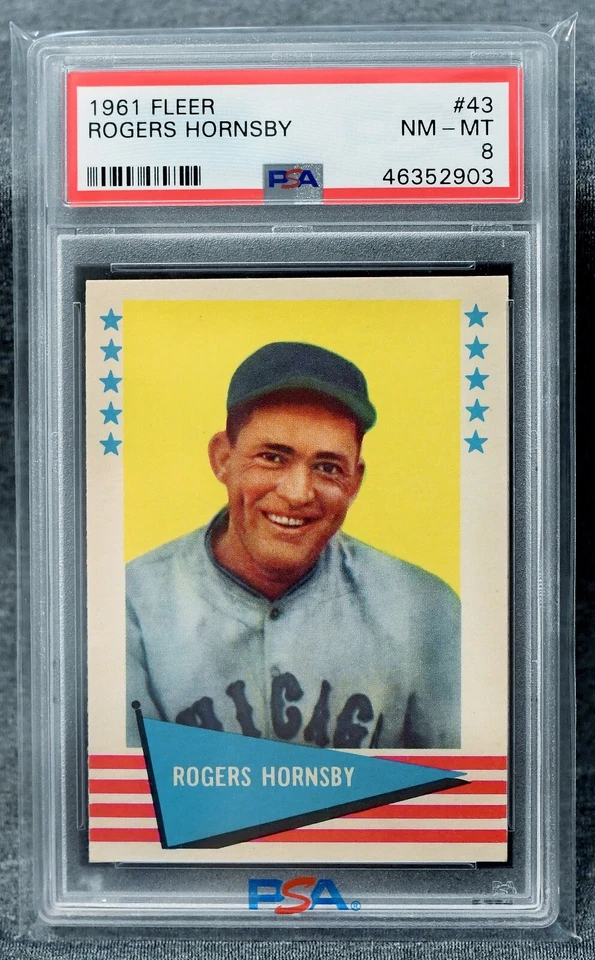 Fleer Rogers Hornsby #43 1961 - .358 Lifetime BA - "The Rajah" -- PSA 8 Foto 1 de 1