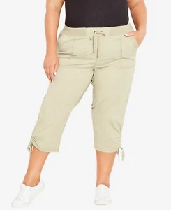 AVENUE Plus Size Cinch Capri Pants Women's 22 Sand Pull On Style Drawstring - Picture 1 of 14