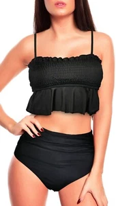 Z-13762-B24-SW) DAMEN BIKINI SET SCHWARZ CROPPED TOP HIGH WAIST SLIP GR. 50 - Bild 1 von 1