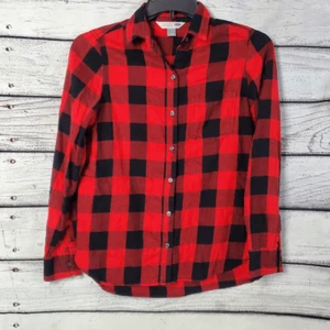 Old Navy Damen kleines klassisches Flanellhemd rot schwarz Büffel kariert Langarm - Bild 1 von 5