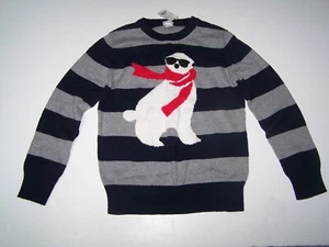 NWT Crewcuts Boy Sweater Size 10 Multicolor Stripe Polar Bear w/Scarf Sunglasses - Picture 1 of 2
