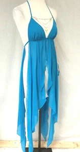 Blaues Juwelierkleid Blütenblätter Kleid durchsichtig XL UK 16 türkis - Bild 1 von 3
