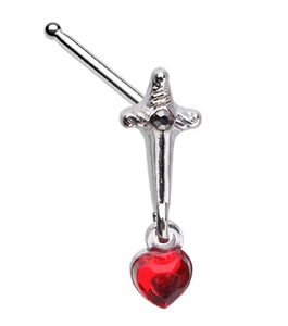 Nose Ring Stud Dagger Heart Blood Drop Ball 316L Surgical Steel 20g 1/4'' - Picture 1 of 1