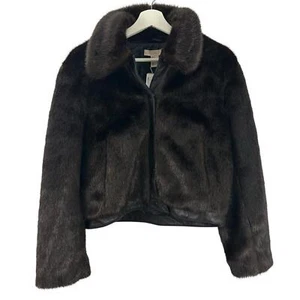 Abrigo marrón mullido de piel sintética talla 2 para mujer H&M nuevo con etiquetas - Imagen 1 de 5
