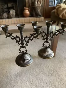 VTG Pair Of Interpur 5" Brass Metal Candelabras Candlestick Holder Made In Italy - Picture 1 of 7