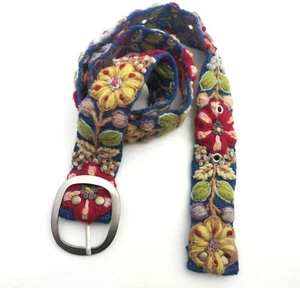 Peruvian Boho Belt Colorful Floral Red Multicolor 100% Wool Size M - Picture 1 of 10