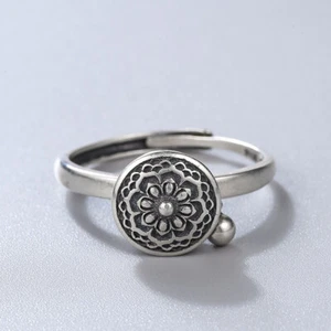 Anello S925 Argento Sterling Ruota di Preghiera Rotante e Palla Anello Regolabile Grazioso - Foto 1 di 5