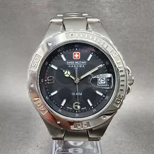 Swiss Military Hanowa Dive Watch Men 40mm Black Dial Steel Date Round New Batt - Picture 1 of 10
