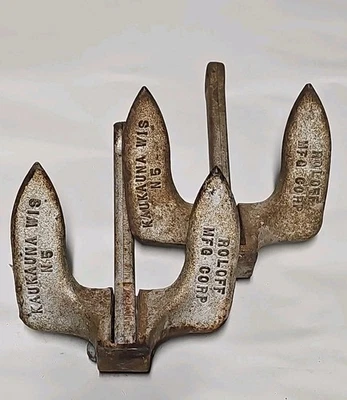 Lote de 2 Roloff Mfg. Corp. N5 Kaukauna Wis 5 lb hierro barco ancla naval giratorio Foto 1 de 4