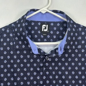 FootJoy Polo Shirt Men Large Navy Blue Floral Geometric Golf Performance Stretch - Picture 1 of 9