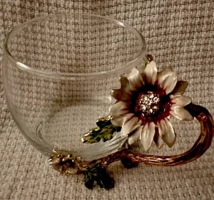 Enamel Sunflower Crystal Lead-Free Glass Tea Cup - Picture 1 of 5