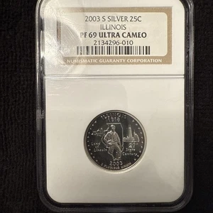 2003-S Silver 25c Illinois Proof Quarter PF 69 Ultra Cameo NGC  - Picture 1 of 6