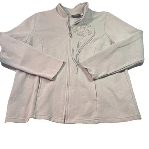 Bob Mackie grau Blumenmuster durchgehender Reißverschluss Fleecejacke Damen Medium tragbar Kunst - Bild 1 von 7