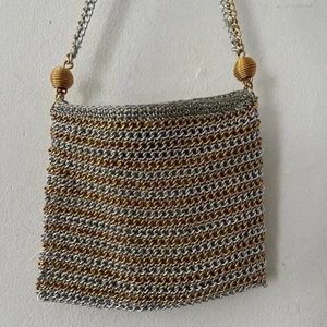 Delill Vintage Silver & Gold Chain Mail Crossbody Bag Snap Closure Rare  - Picture 1 of 4
