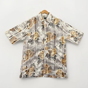 Vintage Stacy Adams Shirt Mens Large Button Up Abstract Floral Seersucker Party - Picture 1 of 12