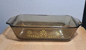 Plato para hornear margaritas amarillas Glasbake ámbar vintage - Imagen 1 de 6