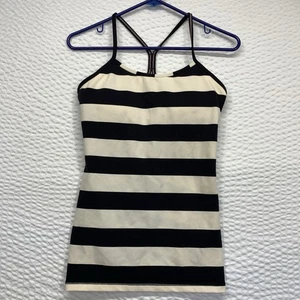 RAR Lululemon Power Y Tank schwarz & weiß Streifen Größe 6 - Bild 1 von 10