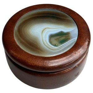 Vintage Brazilian Wood Trinket Box with Stone Agate Inlaid Lid Vtg Brazil - Picture 1 of 4