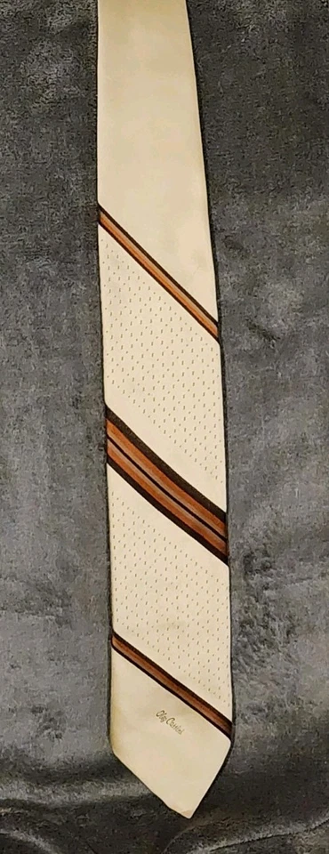 Corbata Vintage Años 70 Oelg Cassini Birmania Marrón Rayas Poliéster Corbata 3" Ancho Foto 1 de 2
