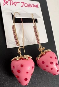 New Betsey Johnson Pink Strawberry Drop Earrings - Picture 1 of 24