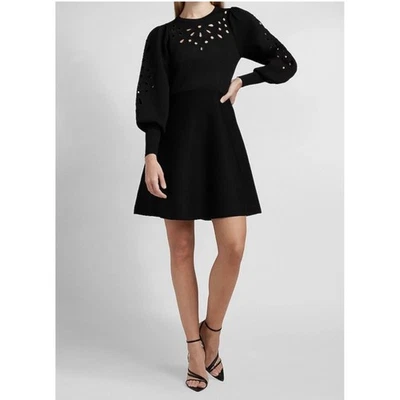 EXPRESS Black Eyelet Long Sleeve Cutout Fit and Flare Sweater Bandage Dress M - Image 1 of 4