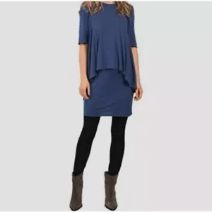 $110 Heather Women's Blue Round Neck Three Quarter Sleeve Swing Panel Top Size M - Picture 1 of 9