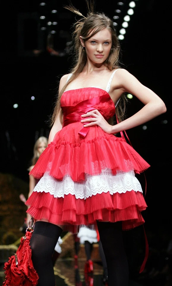 🆓US🛃 PASARELA SS2006 Dolce&Gabbana rojo plisado seda sujetador vestido IT 40 Foto 1 de 4