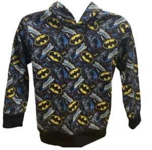 DC COMICS BATMAN Youth Size 8 Yellow Black Blue Hoodie Pocket Bat Logo - Picture 1 of 2