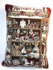 Christmas Tapestry Toy Store Pillow "ANTIQUE TOYS" Bear Angel 12" x 16"  - P2