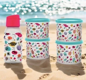 Tupperware Utopic Shore Mini Eco Flasche 12oz und Mini Behälter 4er Set - Bild 1 von 2