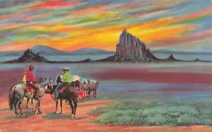 LP52 Shiprock New Mexico Navajo Indianer Wüste Leinen Postkarte - Bild 1 von 2