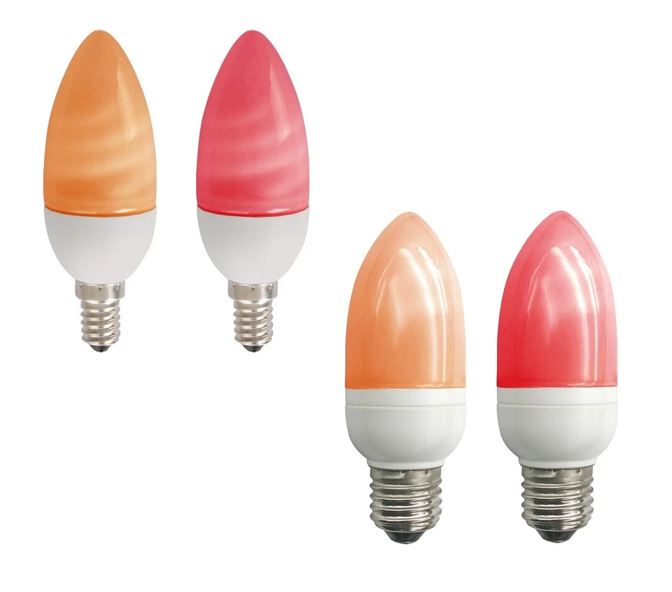 Lampadina Candela Elettrica Fire Glow CFL 7W, 9W, 11W SES E14, ES E27 Rosso Ambra