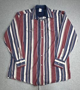 VINTAGE Wrangler Shirt Adult Extra Large Blue Red Pearl Snap Brushpopper Men