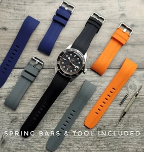 Soft Silicone Rubber Watch Straps Curved End Black Blue Orange 22mm Seiko SKX007 - Picture 1 of 17