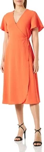 VILA Short Sleeve Wrap Midi Dress EU36 UK8 Tigerlily Orange Vilovie - Picture 1 of 4