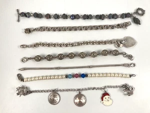 LOT OF 7 STERLING SILVER WEARABLE BRACELET 7" to 8.5" / 123 grams - Picture 1 of 16