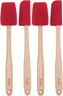 4 mini espátulas Tala con cabeza de silicona para cocinar cocina hornear cocina con asas de madera Foto 1 de 2