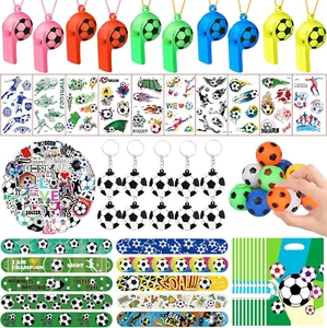 112 PCS Soccer Party Favors Set - Fidget Spinners, Slap Bracelets, Whistles, Tat - Picture 1 of 12
