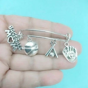 Brazalete prescindible con dijes de plata para mamá de béisbol. - Imagen 1 de 4